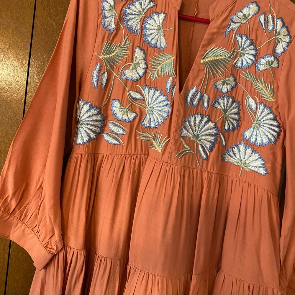 Impressions embroidered long sleeve dress